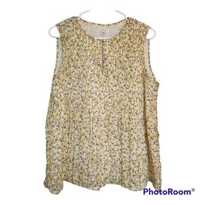 Max Studio Women's Sleeveless Lightweight Pleated Blouse Yellow Floral Print Lrg